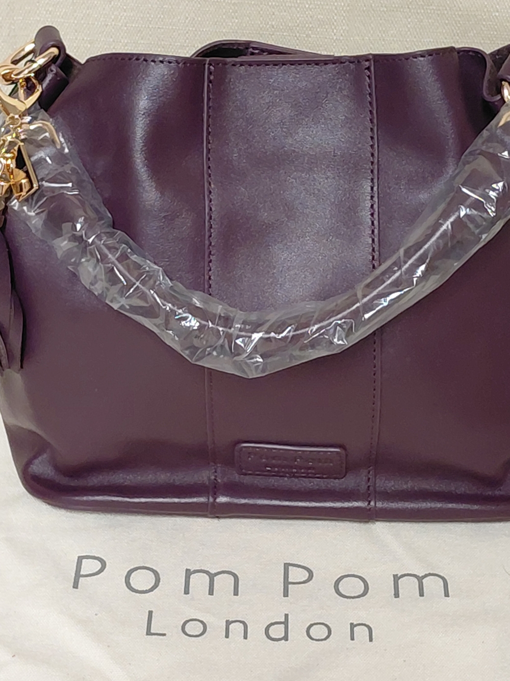 Pom Pom London Lambeth Plum 100% Leather Crossbody Bag with 2 Jacquard Straps - Picture 2 of 10